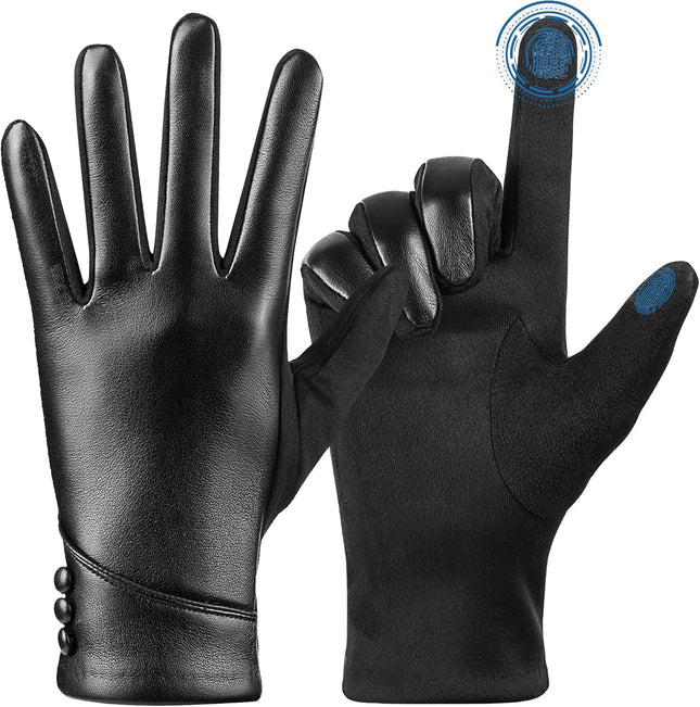 Womens Winter Leather Gloves Touch Screen Wool Lined Windproof Warm Suede Fashion Dress Gloves – product detail