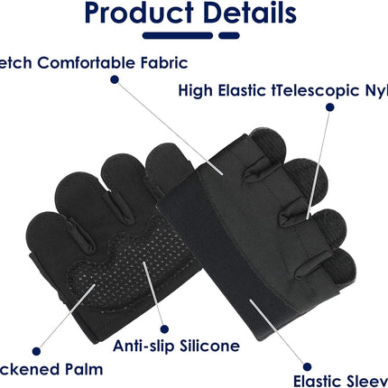 Grip Workout Gloves, Gym Gloves for Weight Lifting Kettlebell Pull-Ups Row Cross Training Non-Slip Silicone Four Finger Fitness Exercise Men and Women Black