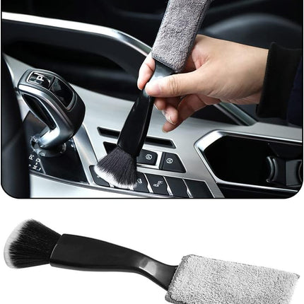 Double Head Brush for Car Cleaning, Detailing Interior and Exterior - Soft Bristles (Black, 1 Pack)