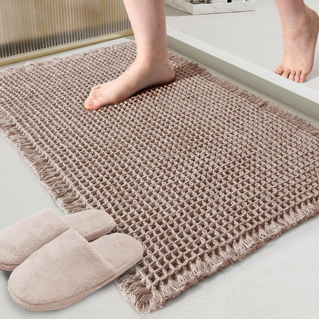 Tan Waffle Bath Mat Super Absorbent Non Slip Bathroom Rug Brown 18x30inch Machine Washable Ultra Soft Floor