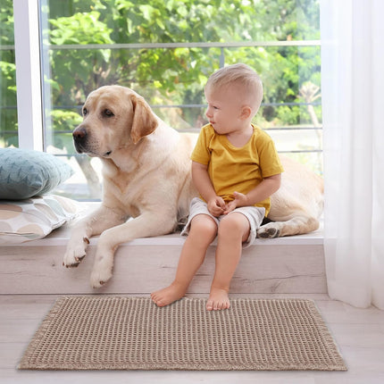 Tan Waffle Bath Mat,Super Absorbent Non Slip Bathroom Rug,Brown 18x30inch,Machine Washable Ultra Soft Floor Mats