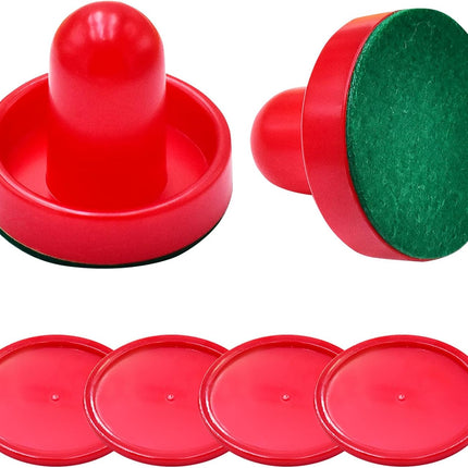 Mini Air Hockey Set - 2 Red Pushers and 4 Red Pucks (60mm) - Great Goal Handles and Paddles Replacement Accessories