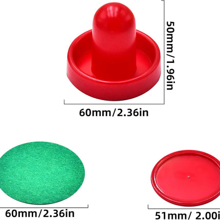 Mini Air Hockey Set - 2 Red Pushers and 4 Red Pucks (60mm) - Great Goal Handles and Paddles Replacement Accessories