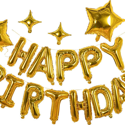 23pcs Birthday Balloons Banner, 3D Gold Premium Mylar Foil Ecofriendly Letter Happy Birthday Banner with 5pcs Star Balloons Kits for Kids Girls Boys Men Adults Birthday Party Decorations US7GD