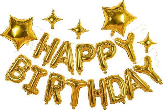 23pcs Birthday Balloons Banner 3D Gold Premium Mylar Foil Ecofriendly Letter Happy Birthday Banner