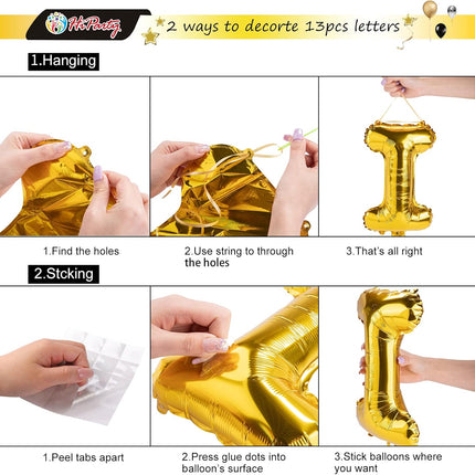 23pcs Birthday Balloons Banner, 3D Gold Premium Mylar Foil Ecofriendly Letter Happy Birthday Banner with 5pcs Star Balloons Kits for Kids Girls Boys Men Adults Birthday Party Decorations US7GD