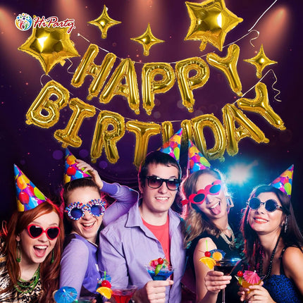 23pcs Birthday Balloons Banner, 3D Gold Premium Mylar Foil Ecofriendly Letter Happy Birthday Banner with 5pcs Star Balloons Kits for Kids Girls Boys Men Adults Birthday Party Decorations US7GD
