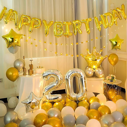 23pcs Birthday Balloons Banner, 3D Gold Premium Mylar Foil Ecofriendly Letter Happy Birthday Banner with 5pcs Star Balloons Kits for Kids Girls Boys Men Adults Birthday Party Decorations US7GD