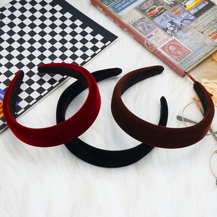 Thick Velvet Headband, 3Pcs Velvet Headbands for Women, 90s Hair Accessories Wide Padded Headbands, Solid Velvet Bezel Headband Fashion Elastic Head Bands for Women's Hair, Girls Velvet Headband
