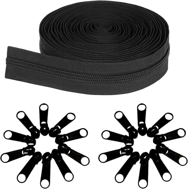 10 Yards 360 Inches Bulk Zippers 9 Meters 3 Zipper for Sewing Black Nylon Coil V1259-DP01-A-4088