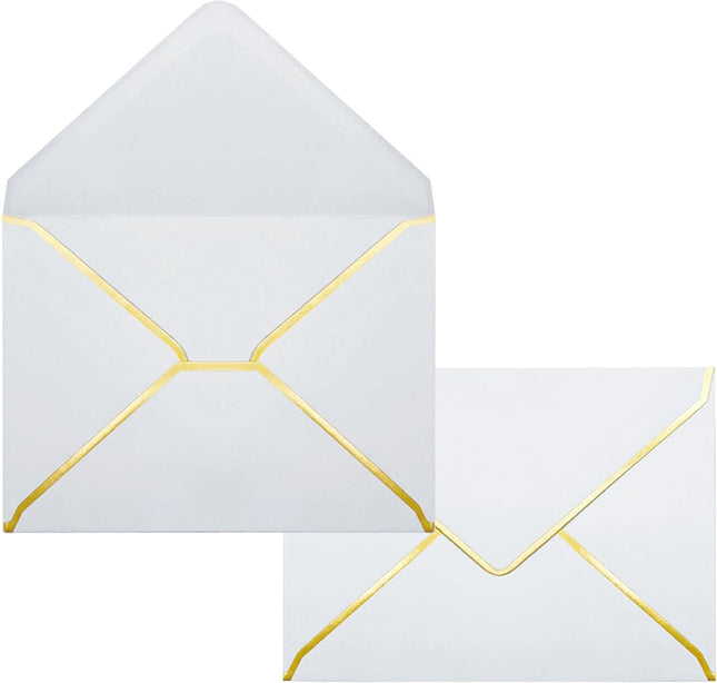 5x7 Envelopes for Invitations with Gold Border 50 Pack A7 Envelopes with V-Flap Self Seal Greeting