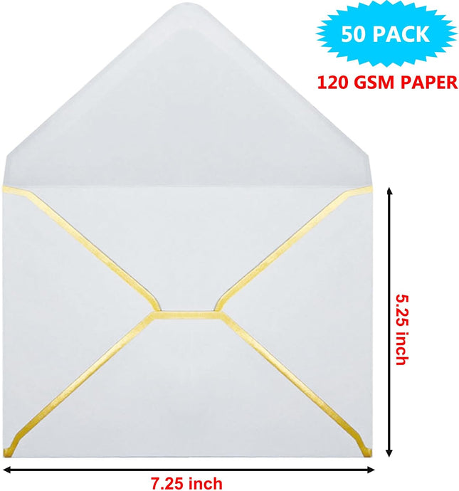5x7 Envelopes for Invitations with Gold Border 50 Pack A7 Envelopes with V-Flap Self Seal Greeting – product detail