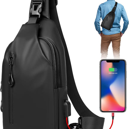 Small Crossbody Sling Backpack  Casual Chest Daypack with USB Charger Port Waterproof Outdoor Chest Sling Bag Shoulder Chest Bag Daypack for Women & Men Perfect for Traveling Hiking Cycling