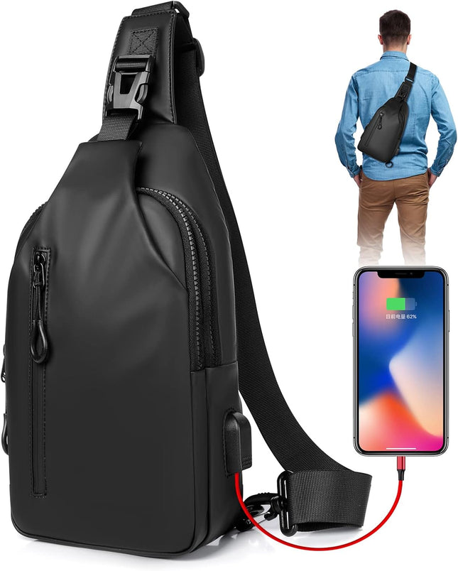 Small Crossbody Sling Backpack Casual Chest Daypack with USB Charger Port Waterproof Outdoor Chest
