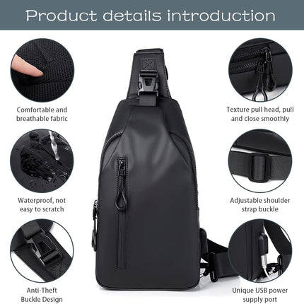 Small Crossbody Sling Backpack  Casual Chest Daypack with USB Charger Port Waterproof Outdoor Chest Sling Bag Shoulder Chest Bag Daypack for Women & Men Perfect for Traveling Hiking Cycling