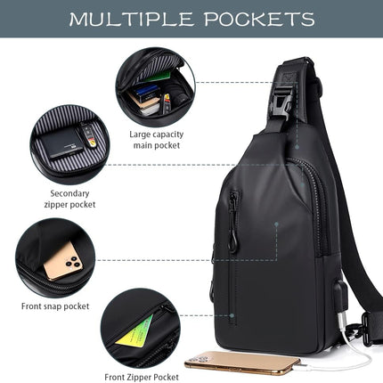 Small Crossbody Sling Backpack  Casual Chest Daypack with USB Charger Port Waterproof Outdoor Chest Sling Bag Shoulder Chest Bag Daypack for Women & Men Perfect for Traveling Hiking Cycling
