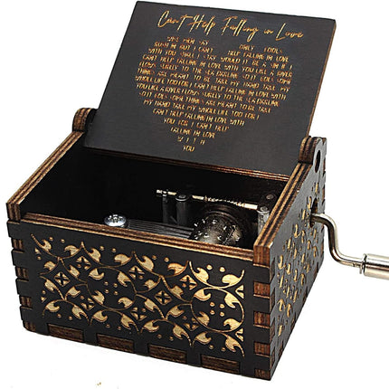 Can't Help Falling in Love Music Box, Birthday Gifts for Wife, Girlfriend, Women, Vintage Wooden Hand Crank Music Box, Christmas Valentine Wedding Anniversary Romantic Gift