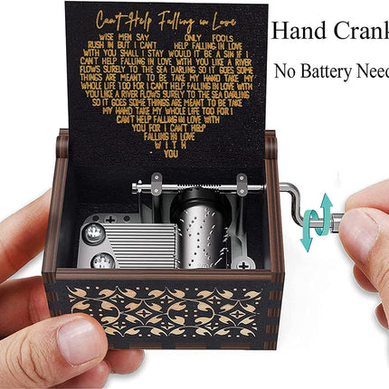Can't Help Falling in Love Music Box, Birthday Gifts for Wife, Girlfriend, Women, Vintage Wooden Hand Crank Music Box, Christmas Valentine Wedding Anniversary Romantic Gift