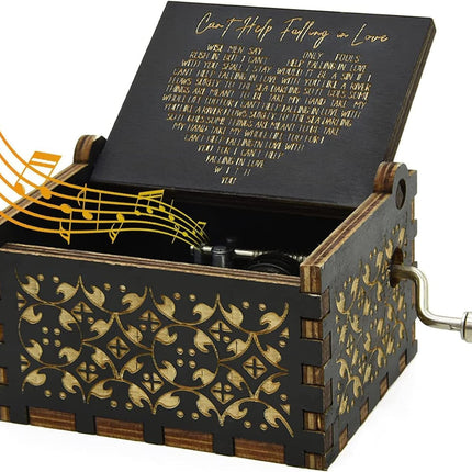Can't Help Falling in Love Music Box, Birthday Gifts for Wife, Girlfriend, Women, Vintage Wooden Hand Crank Music Box, Christmas Valentine Wedding Anniversary Romantic Gift