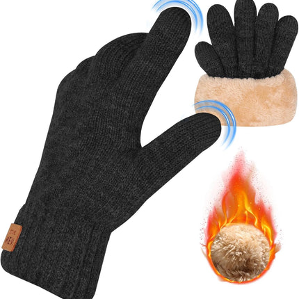 Winter Thermal Gloves Men Women, Thick Knited Touch Screen Gloves Warm Fleece Lined Gloves for Driving Running