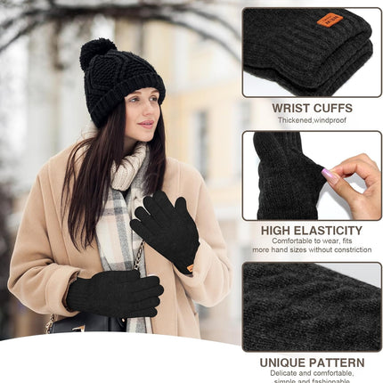 Winter Thermal Gloves Men Women, Thick Knited Touch Screen Gloves Warm Fleece Lined Gloves for Driving Running