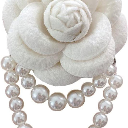 Fabric Camellia Flower Brooch Pins Pearl Tassel Corsage Jewelry Brooches for Women Shirt Collar Clothing Accessories Party Wedding Gifts, Alloy Steel, no gemstone