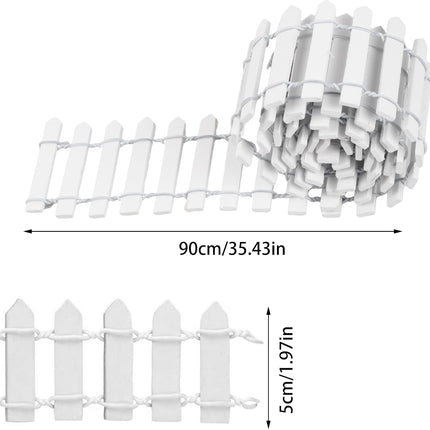 2Pcs 35x2 Inch Mini Wooden Garden Fence, Miniature Fairy Gardens Fence, Ornament Fences Picket Fence Decorative Fence for Home Dollhouse Micro Landscape Plant Pot Fairy Garden (White)