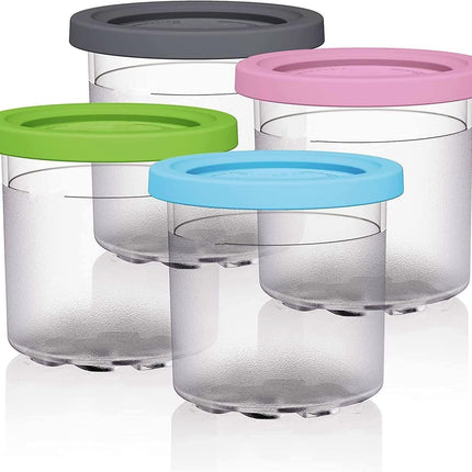 Pints 4 Pack, Compatible with NC299AMZ & NC300s Series Creami Ice Cream Makers, BPA-Free & Dishwasher Safe, Color Lids, 1, Clear/Grey/Lime/Pink/Acqua