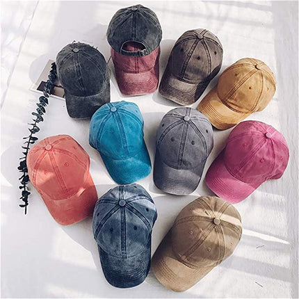 Men Women Plain Cotton Vintage Washed Twill Low Profile Baseball Cap Adjustable Distressed Dad Hat