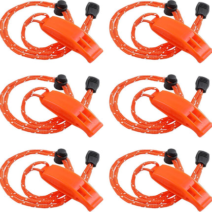 6PCS Safety Survival Whistles with Adjustable Reflective Lanyard Emergency Plastic Whistle Marine Whistle