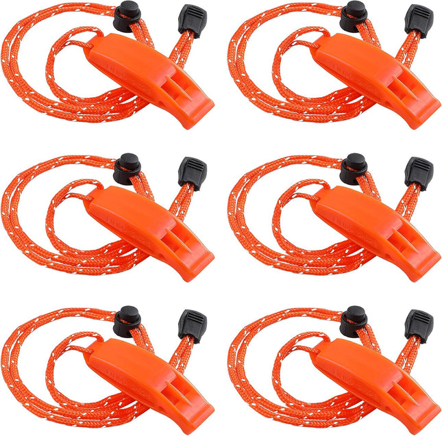 6PCS Safety Survival Whistles with Adjustable Reflective Lanyard Emergency Plastic Whistle Marine Whistle