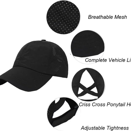 Quick Drying Ponytail Hat for Women Criss Cross Adjustable Baseball Cap UV Protection Sun Hats