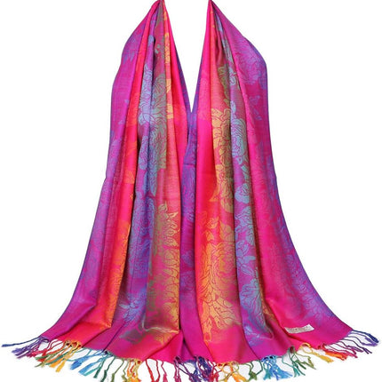 Colorful flowers Jacquard cotton pashmina Women Wrap Shawl tassels Scarves