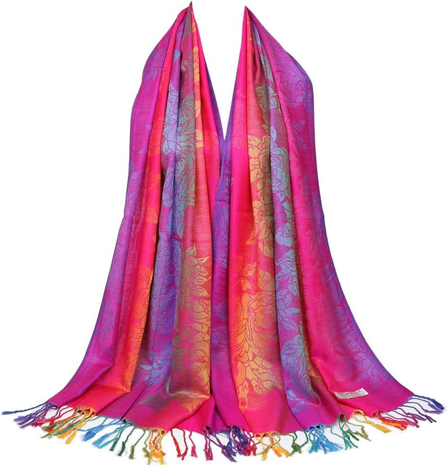 Colorful flowers Jacquard cotton pashmina Women Wrap Shawl tassels Scarves V1259-DP01-A-4105