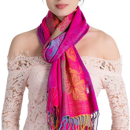 Colorful flowers Jacquard cotton pashmina Women Wrap Shawl tassels Scarves