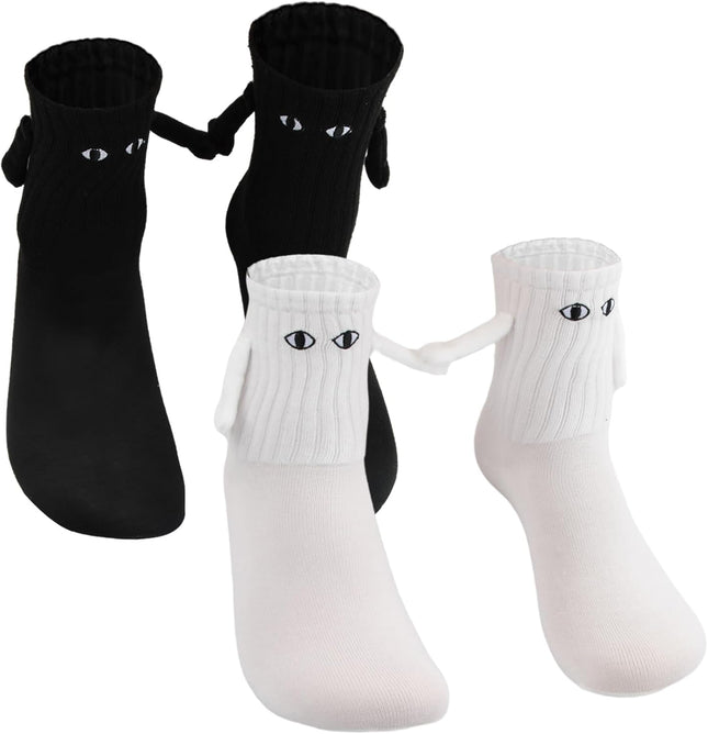 2 Pairs Hand In Hand Socks Funny Magnetic Socks Couple Holding Hands Friendship Novelty (White Plus