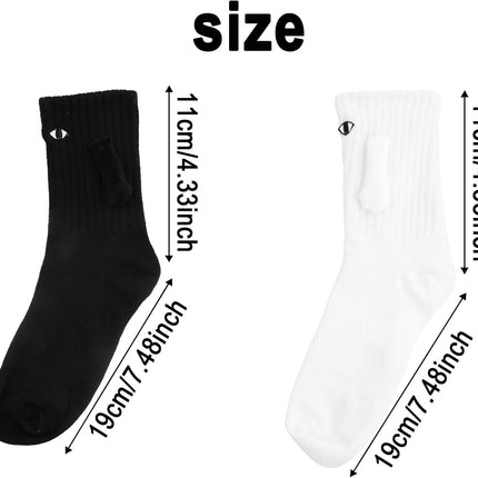 2 Pairs Hand In Hand Socks, Funny Magnetic Socks, Couple Holding Hands Socks, Friendship Socks, Novelty Socks for Women Men,Cute Socks with Eyes (White+Black)
