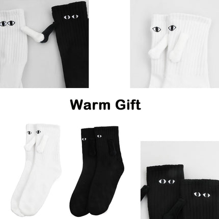 2 Pairs Hand In Hand Socks, Funny Magnetic Socks, Couple Holding Hands Socks, Friendship Socks, Novelty Socks for Women Men,Cute Socks with Eyes (White+Black)