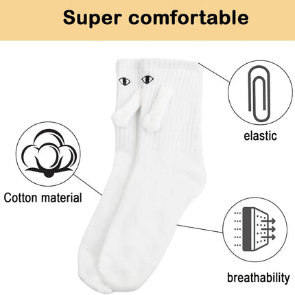 2 Pairs Hand In Hand Socks, Funny Magnetic Socks, Couple Holding Hands Socks, Friendship Socks, Novelty Socks for Women Men,Cute Socks with Eyes (White+Black)