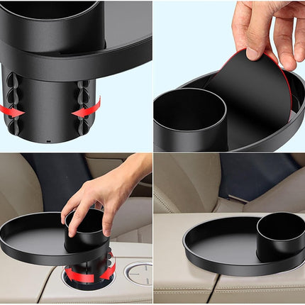 Car Seat Snack Tray, Portable Cup Holder Plate, Toddler Car Seat Cup Holder Food Tray with Expandable Base, Cup Holder Tray for Car Seats, 360° Rotatable Car Seat Tray for Kids Travel black