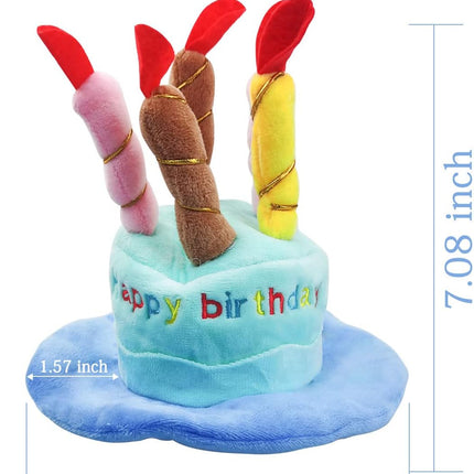 Dog Birthday Hat, Soft Plush Pet Birthday Cake Hat with 5 Colored Candles Cute Cat Birthday Party Hat for Pet Birthday Party (Blue)