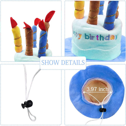Dog Birthday Hat, Soft Plush Pet Birthday Cake Hat with 5 Colored Candles Cute Cat Birthday Party Hat for Pet Birthday Party (Blue)