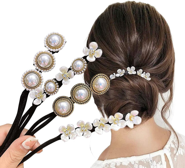 Hair Bun Maker Deft Bun 4PCS Women Magic Hair Bun Maker with Peal and Flower Magic (Black and