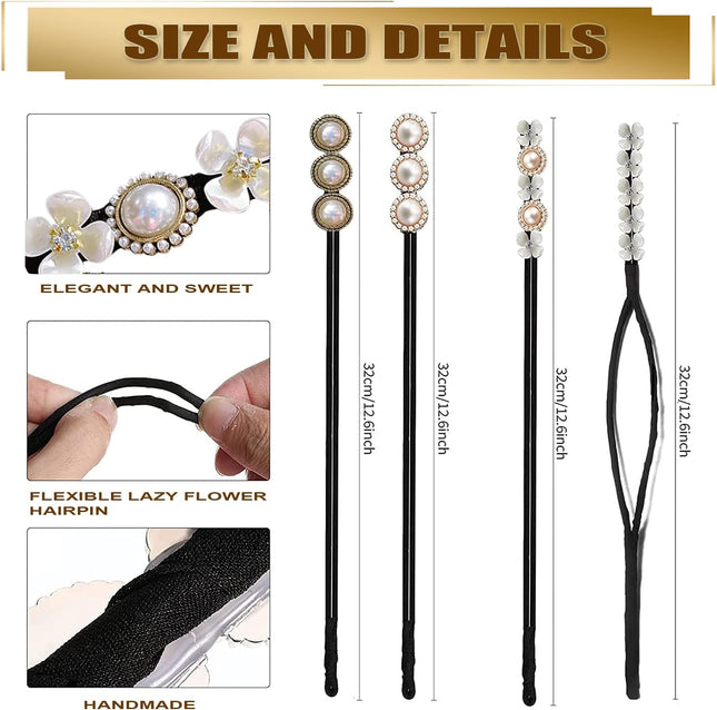 Hair Bun Maker Deft Bun 4PCS Women Magic Hair Bun Maker with Peal and Flower Magic (Black and – product detail