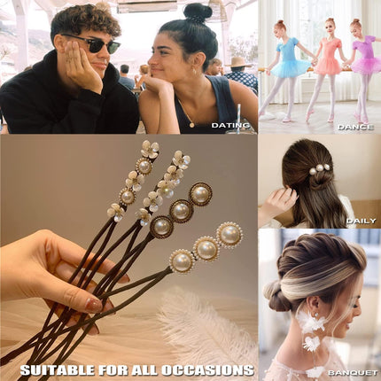 Hair Bun Maker, Deft Bun, 4PCS Women Magic Hair Bun Maker with Peal and Flower, Magic Twist Hairpin Lazy Curler Reusable Bun Hair Accessories for Women Girls,French Twist Hairstyle Donut bun Former Maker Hairstyle (Black and white)