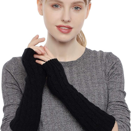 Flammi Women Cable Knit Arm Warmer Fingerless Gloves Thumb Hole Gloves Mittens (1 Pair)