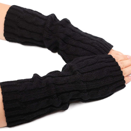 Flammi Women Cable Knit Arm Warmer Fingerless Gloves Thumb Hole Gloves Mittens (1 Pair)