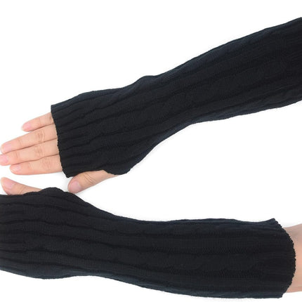 Flammi Women Cable Knit Arm Warmer Fingerless Gloves Thumb Hole Gloves Mittens (1 Pair)