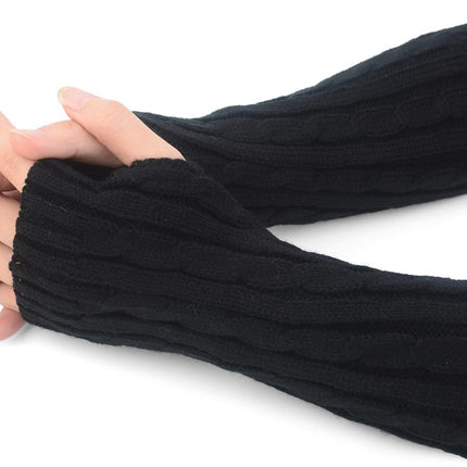 Flammi Women Cable Knit Arm Warmer Fingerless Gloves Thumb Hole Gloves Mittens (1 Pair)