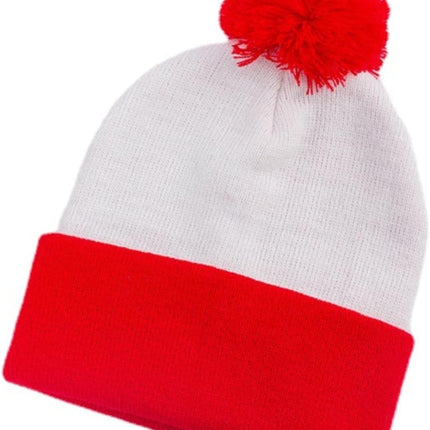 Adult Halloween Red White Beanie Waldo Hat Christmas Pom Pom Striped Knit Hat